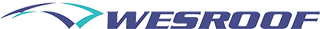 Wesroof logo in navy lettering with a teal swoosh